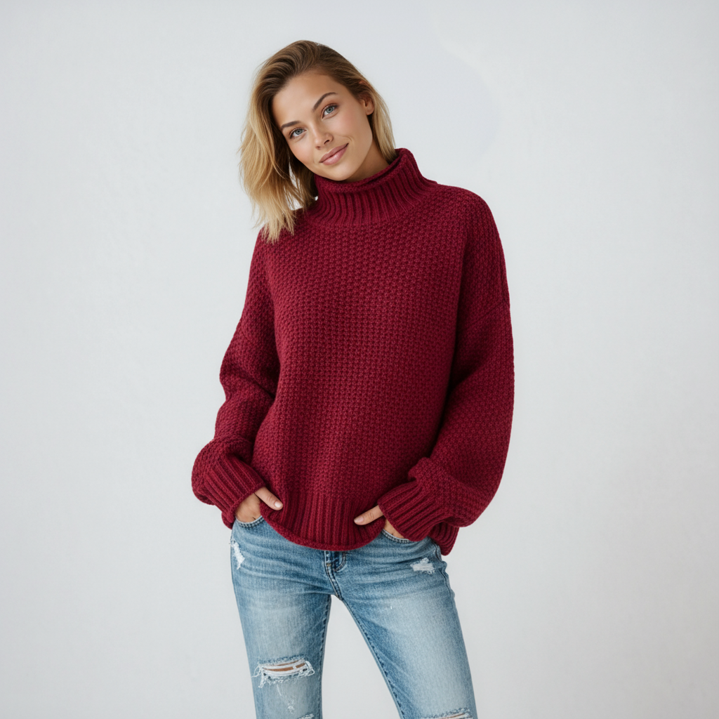 Jersey de mujer de punto con cuello alto y manga larga – EVYNA