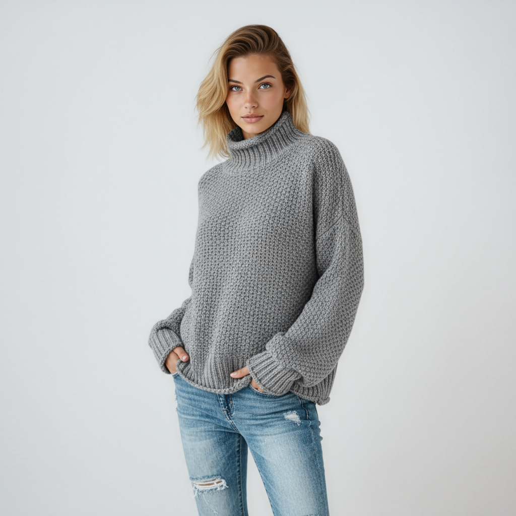 Jersey de mujer de punto con cuello alto y manga larga – EVYNA