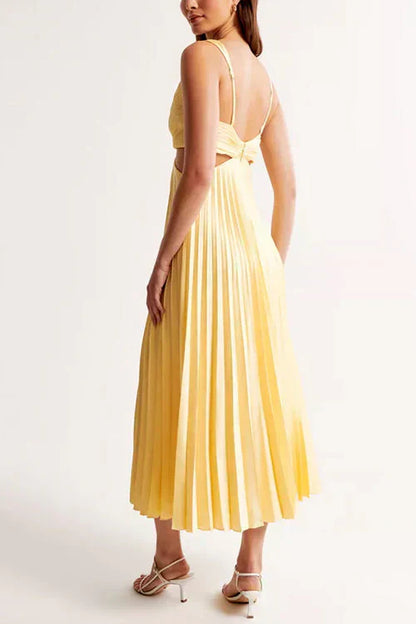 Vestido midi con escote en V y falda plisada para invitada de boda – CLAIRE ÉCLAT