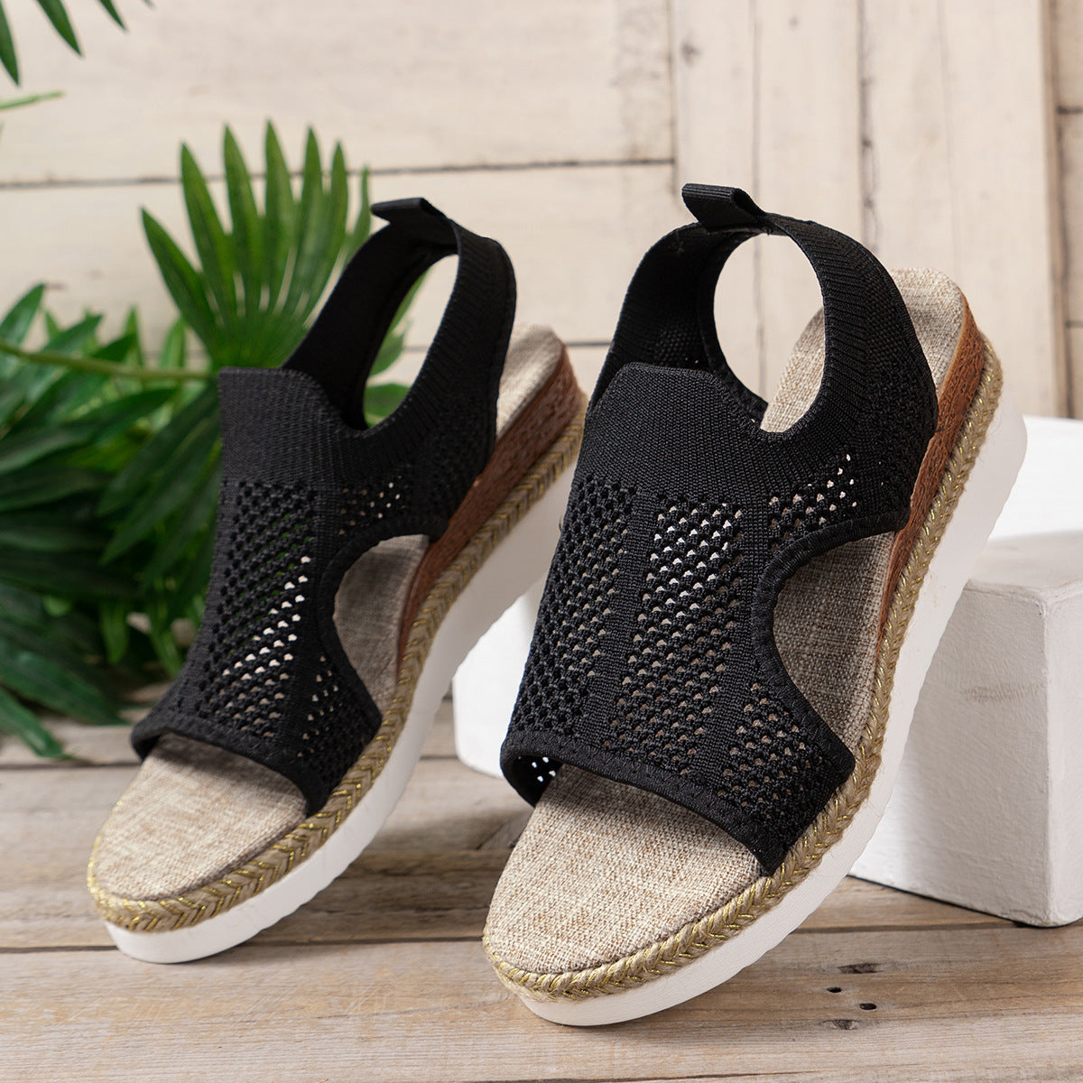 Claudia - Sandalias de Cuña con Diseño de Malla y Tejido Veraniego | Sandalias de Malla Transpirable para Mujer