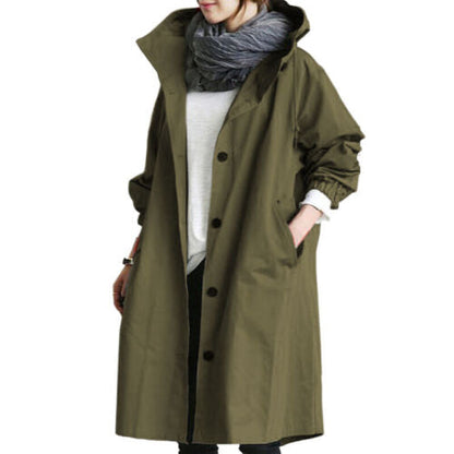 ISABELLA - Gabardina larga con capucha y cuello alto para mujer
