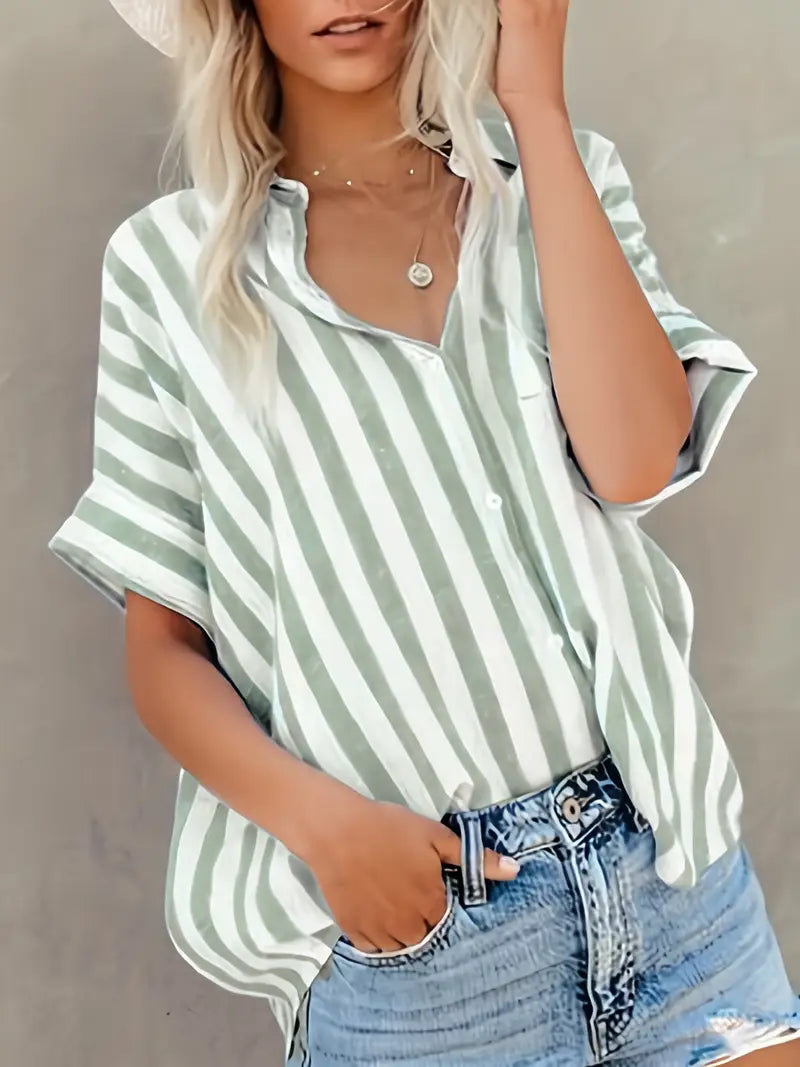 Blusa de mujer a rayas con mangas cortas y corte holgado – GABRIELA