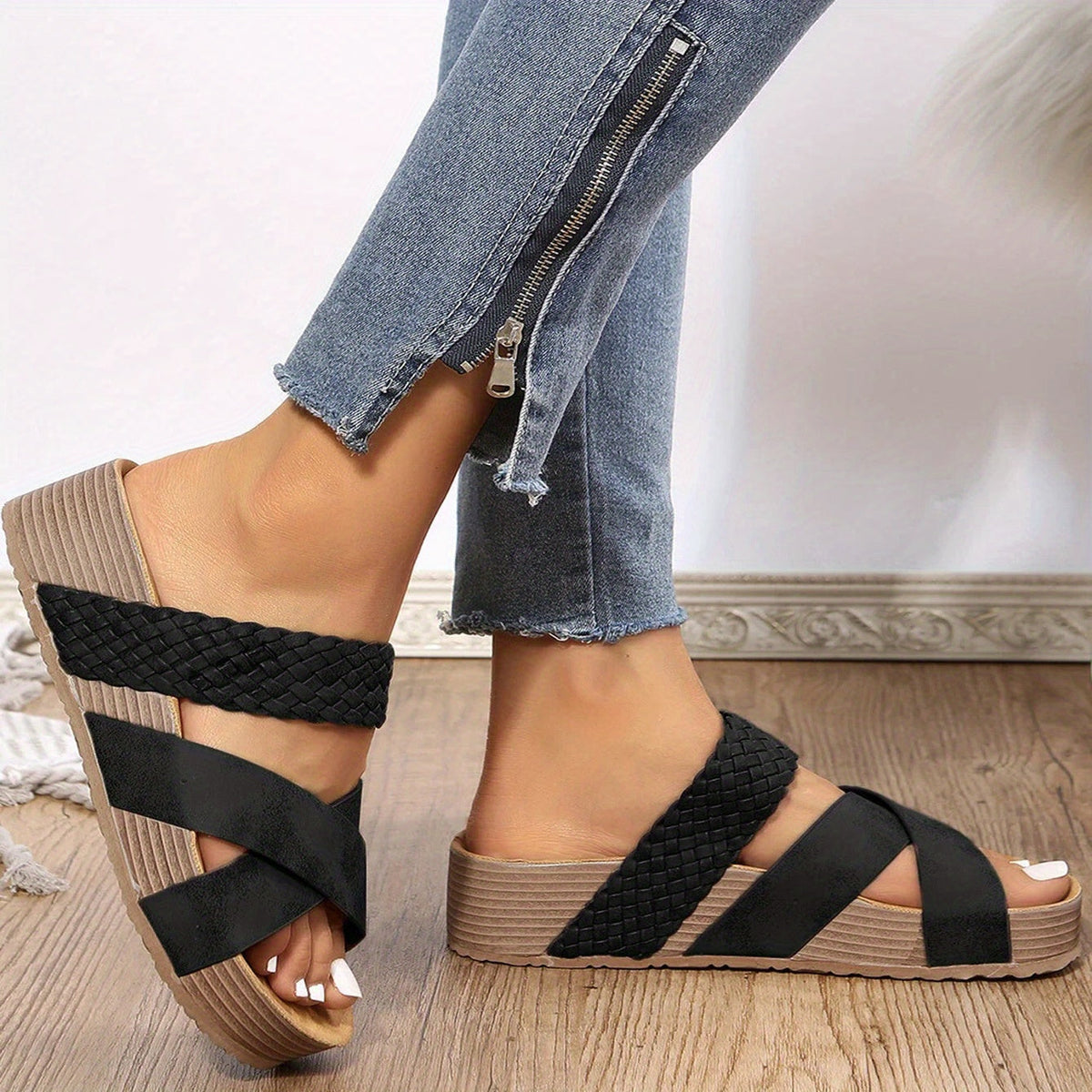 Sandalias cómodas y ligeras con elegante diseño de cuña de corcho para mujer – LIA SEREPHINA
