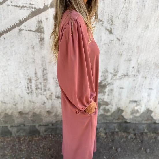 Vestido largo fluido con escote en V y mangas abullonadas – ODESSA