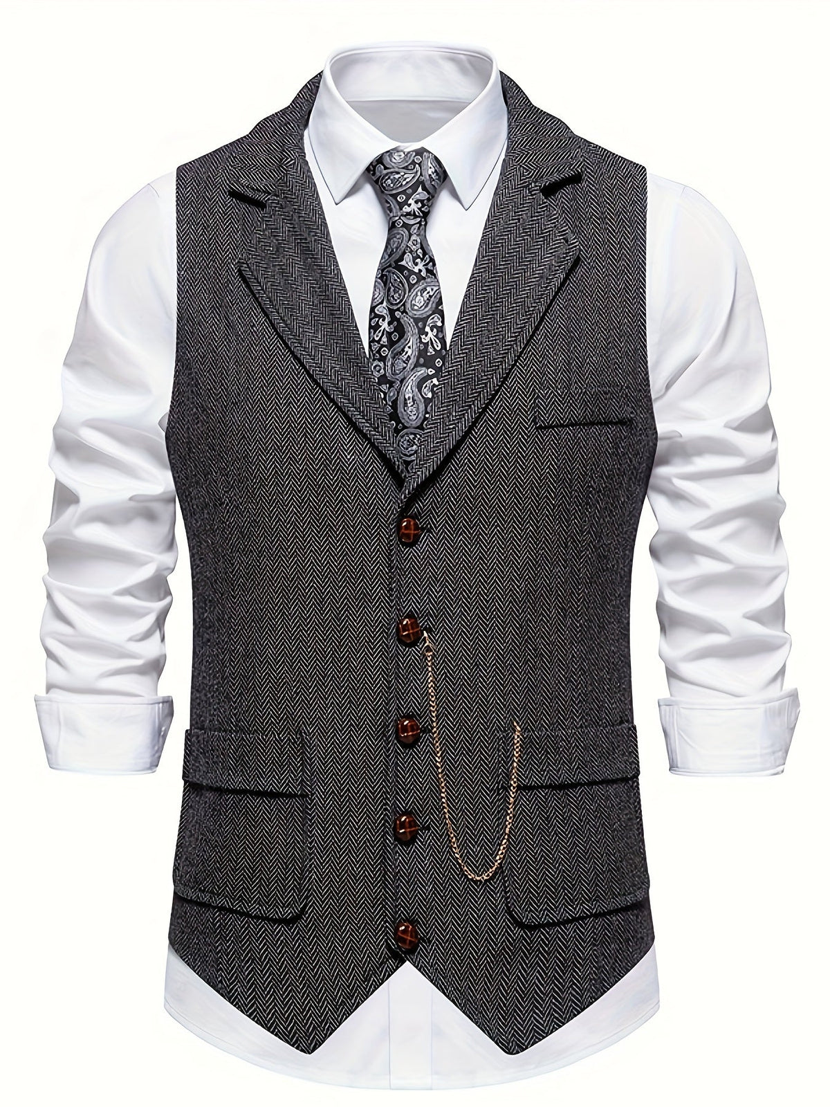 Chaleco de hombre con diseño de espiga para looks elegantes – AURELIO