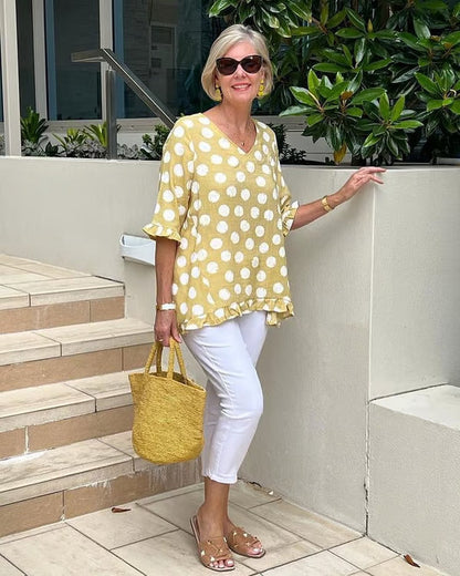 Blusa con puntos escote en V para mujer – LIVIA