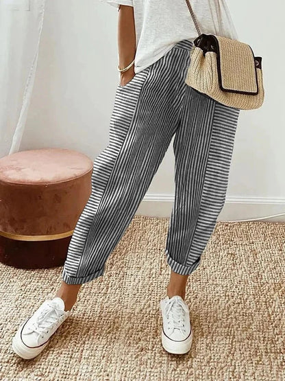 Pantalón a rayas de pierna ancha y cintura elástica – LORELLE