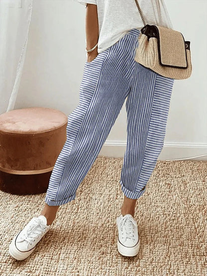Pantalón a rayas de pierna ancha y cintura elástica – LORELLE