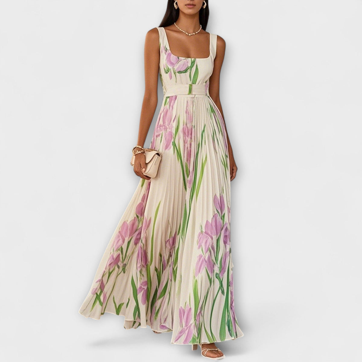 Flora – Vestido maxi sin mangas con estampado floral romántico para mujer