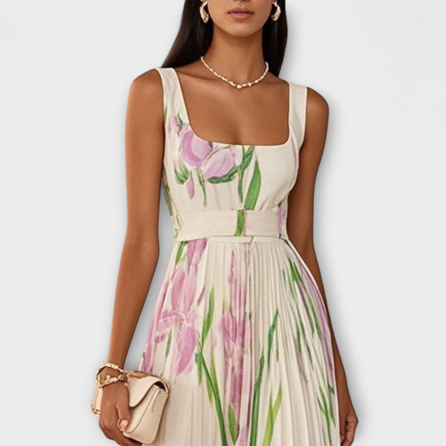 Flora – Vestido maxi sin mangas con estampado floral romántico para mujer