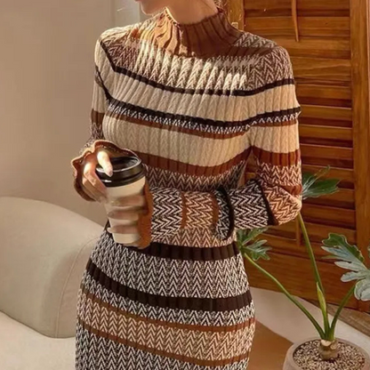 SOPHIA - Vestido maxi de punto a rayas con mangas largas