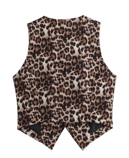 Chaleco entallado con escote en V y estampado animal para mujer – DARIA