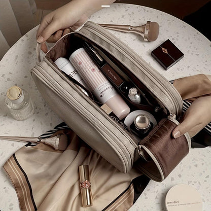 Organizador de maquillaje de lujo con doble cremallera y compartimentos organizados – BELLA