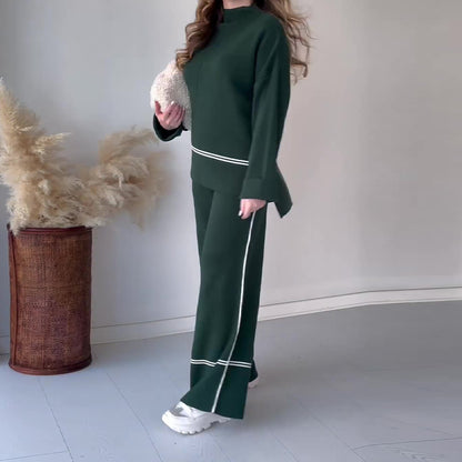 Ivet - Conjunto Holgado de Dos Piezas Sueter y Pantalon Traje Con Diseño Cómodo con Top Informal de Color Liso Primavera Verano Para Mujer
