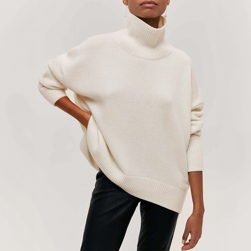 DAMIA - Suéter de cuello alto cómodo y chic en color camel para mujeres