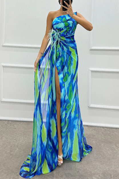 Vestido largo asimétrico con abertura alta – Veralis