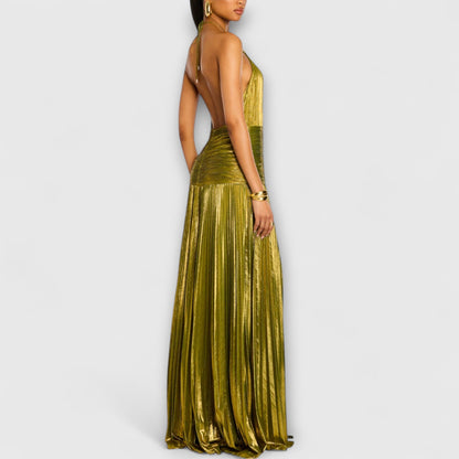 Vestido de noche con cuello alto y abertura lateral – CELESTE