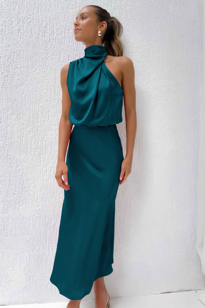 FIONA – Vestido de noche elegante para mujer con hombros descubiertos y cuello alto