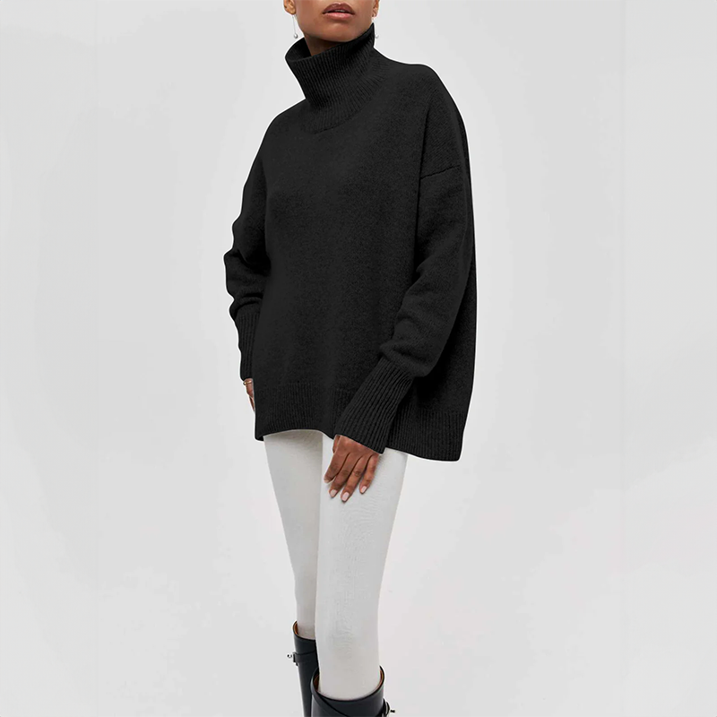 DAMIA - Suéter de cuello alto cómodo y chic en color camel para mujeres