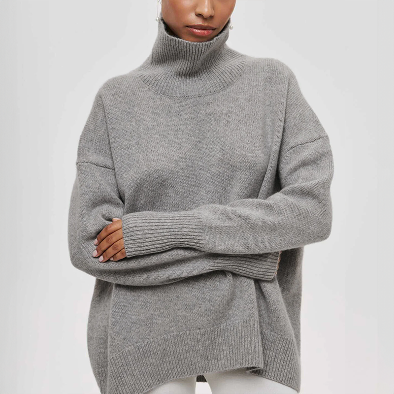 DAMIA - Suéter de cuello alto cómodo y chic en color camel para mujeres