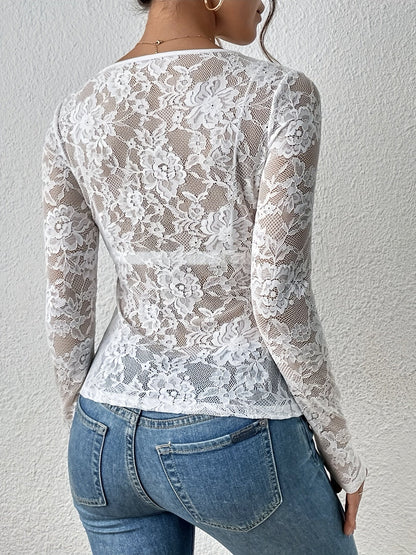 Body ajustado de encaje con mangas largas para mujer – DELIA