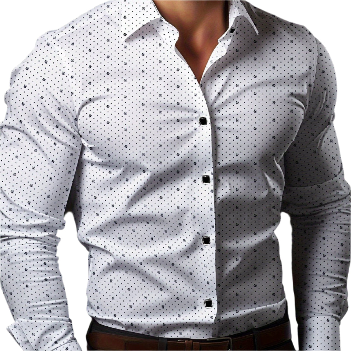 Armand – Camisa de hombre slim fit con mangas largas y microdibujo