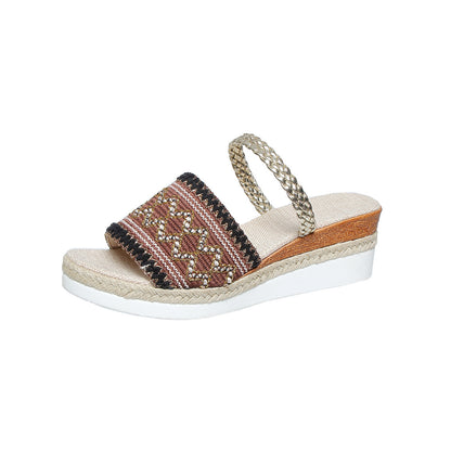 Lina - Sandalias de Cuña de Verano con Diseño de Ondas en Bloques de Color | Zapatillas de Estilo Étnico para Mujer