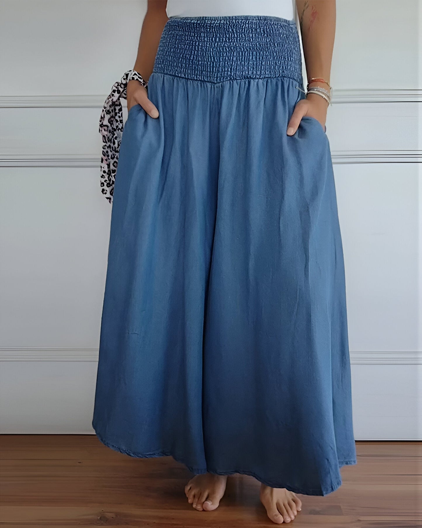Amplia y cómoda pantalón de mujer con cintura elástica y fluidez encantadora – ELYSIA