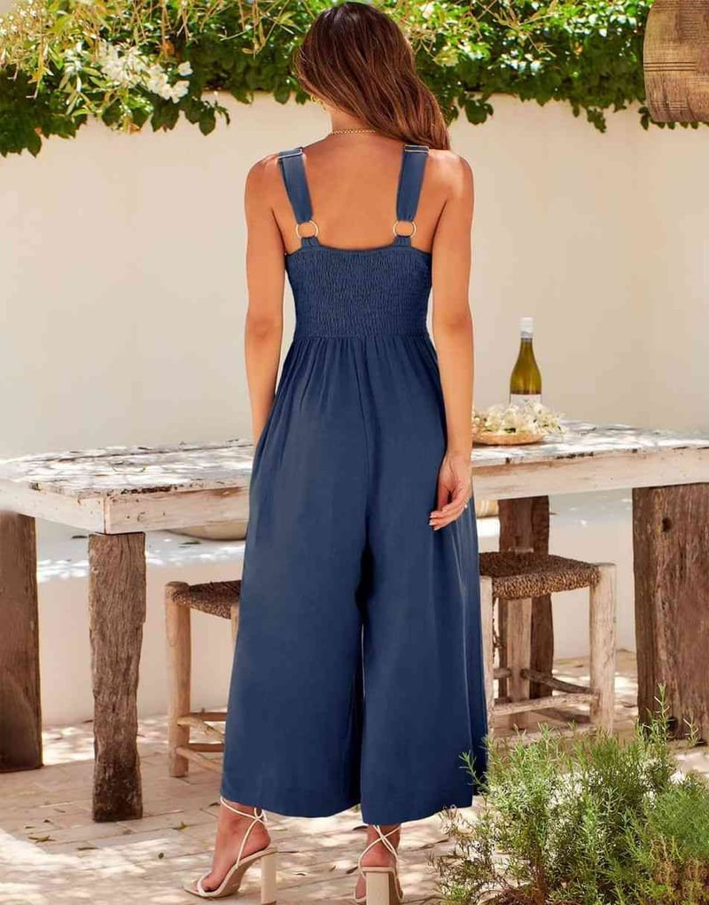 Mono elegante sin mangas con escote en V y pernera ancha – BRIGITTA