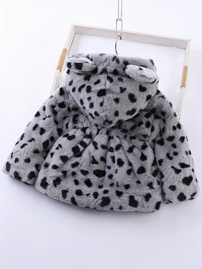 NOA - Chaqueta de forro polar con capucha y estampado de leopardo para niñas
