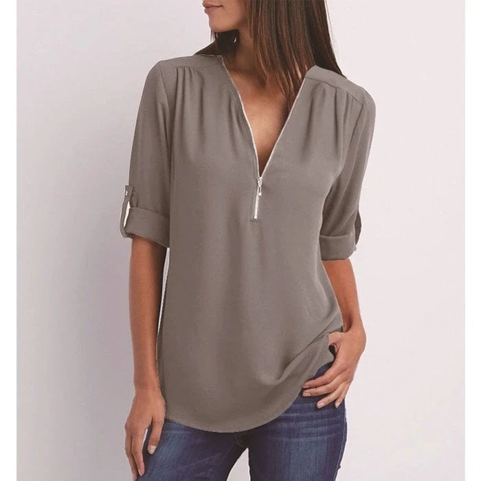 Top relajado con diseño moderno y media cremallera para mujer – LYSANDRA
