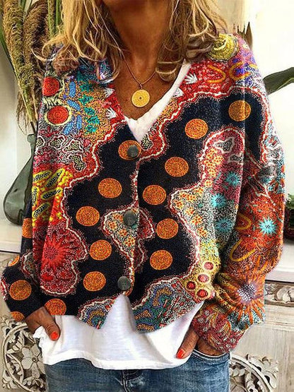 Jersey de punto bohemio con estampado colorido – MIRABELLE