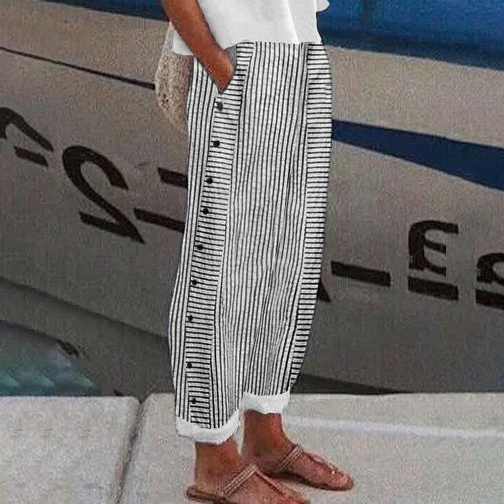 Pantalón de algodón con rayas y cintura elástica – MARIETTA
