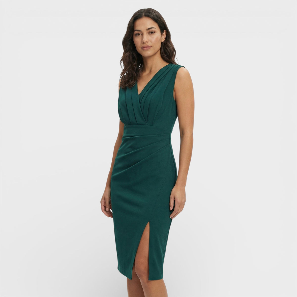 CLARA – Vestido midi con escote en pico y abertura