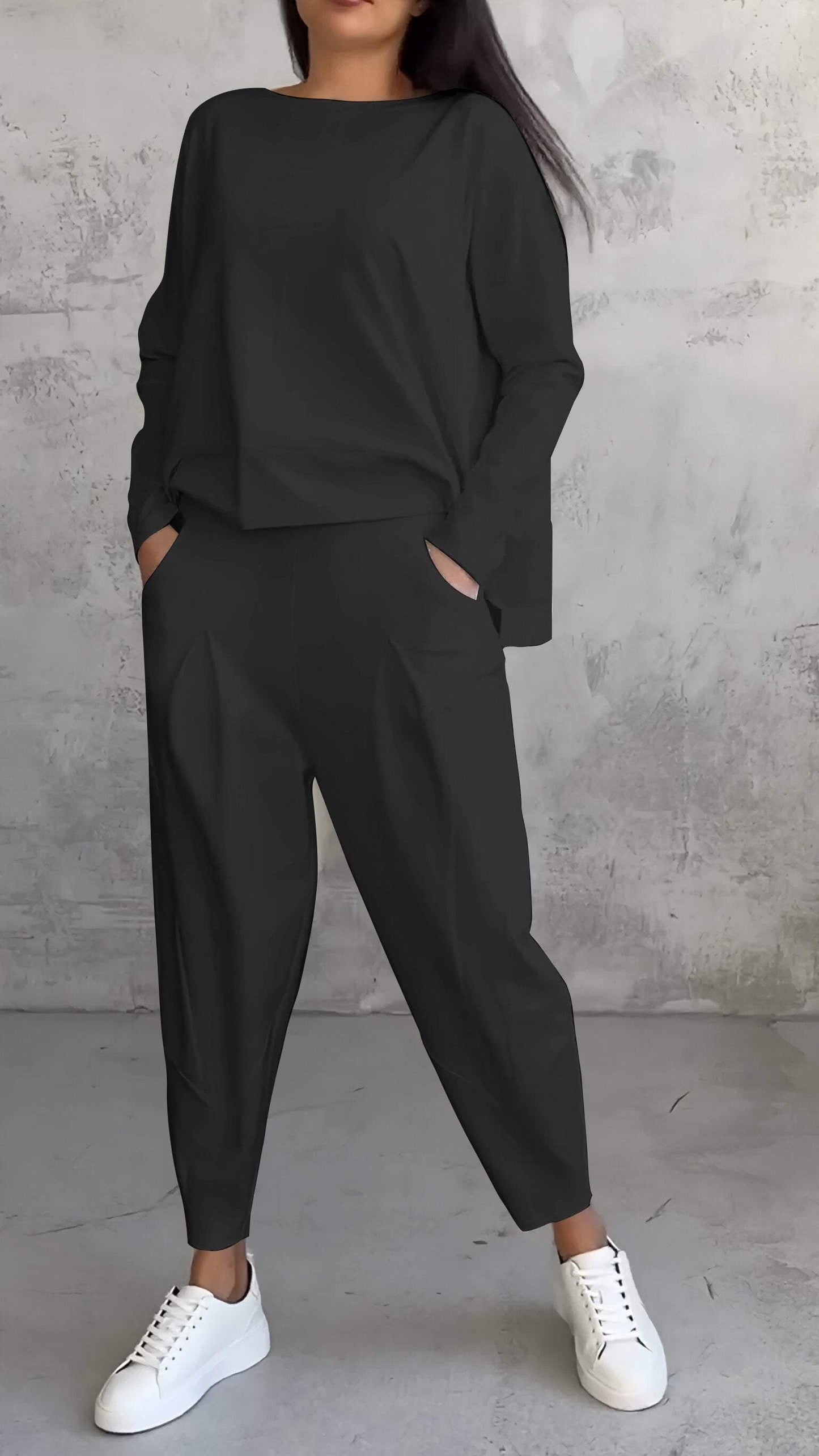 Traje fluido de dos piezas para mujer con blazer y pantalón entallado – RIVERA