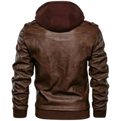FABIO - Chaqueta de cuero con capucha y cremallera para hombre