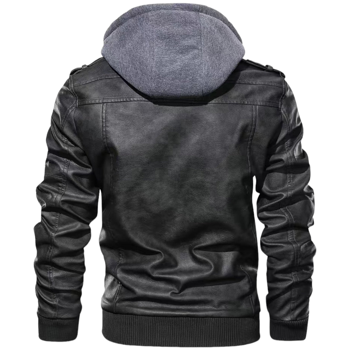 FABIO - Chaqueta de cuero con capucha y cremallera para hombre