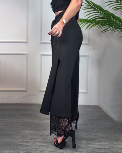 Pantalón largo de encaje con diseño romántico y femenino – AURELIA