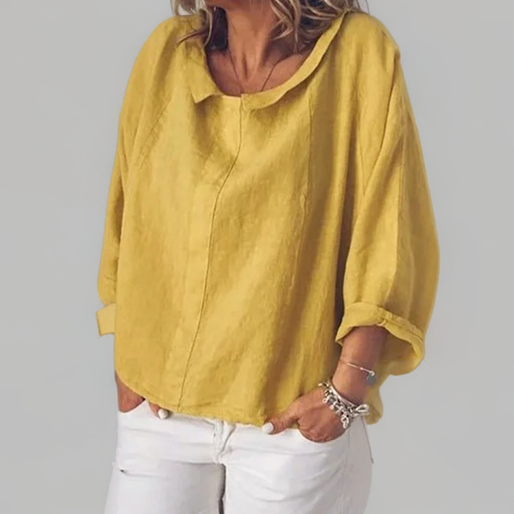 Blusa holgada de manga larga con escote en V – THALINYA