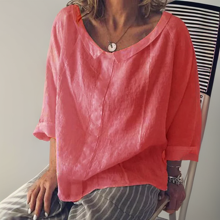 Blusa holgada de manga larga con escote en V – THALINYA