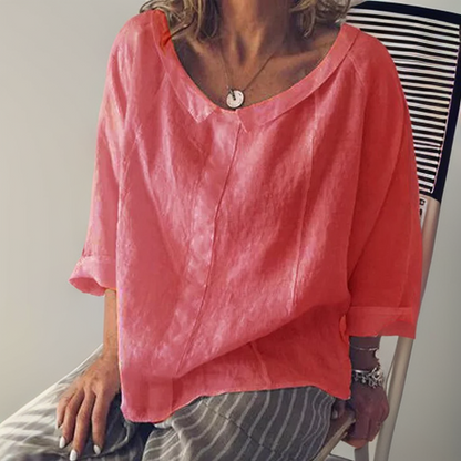Blusa holgada de manga larga con escote en V – THALINYA