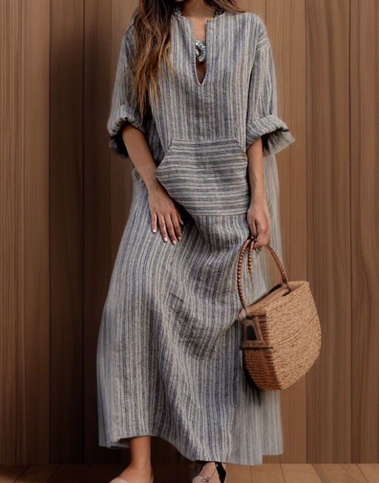 Vestido largo de mujer con bolsillo frontal y diseño casual – PARALINA