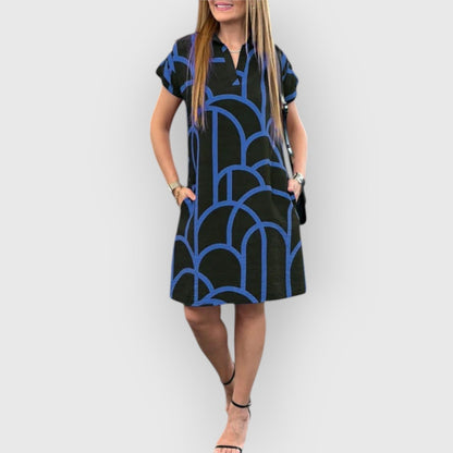 Vestido recto de mujer con cuello polo y manga corta – BLANCA