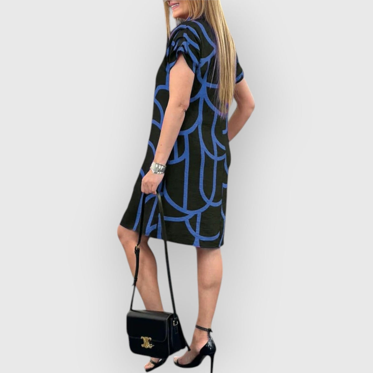Vestido recto de mujer con cuello polo y manga corta – BLANCA