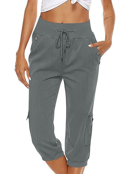 Capri casual con cintura elástica y bolsillos funcionales – MIREYA