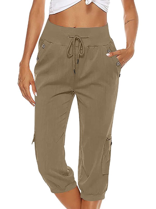 Capri casual con cintura elástica y bolsillos funcionales – MIREYA