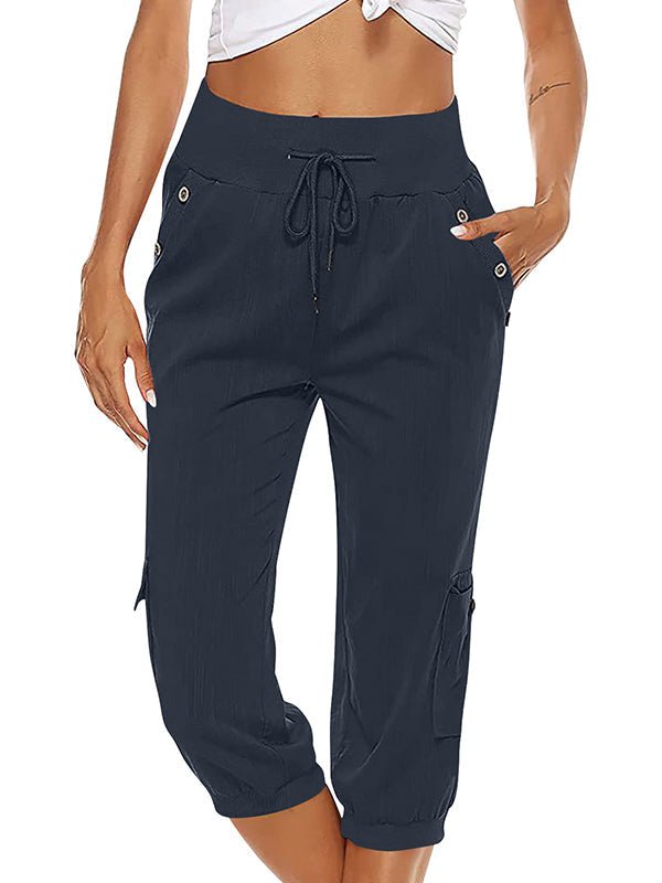 Capri casual con cintura elástica y bolsillos funcionales – MIREYA