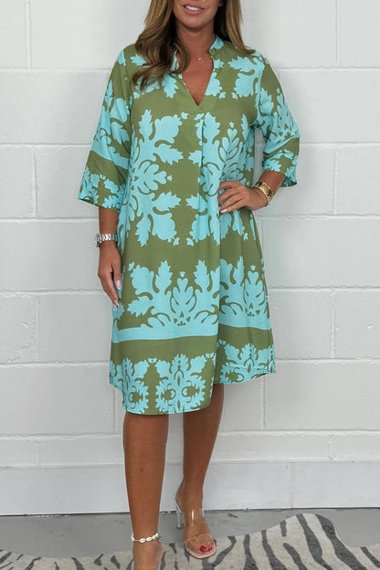 Vestido largo vaporoso con estampado romántico y escote en V – CELESTINA