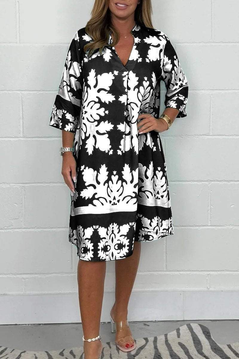 Vestido largo vaporoso con estampado romántico y escote en V – CELESTINA