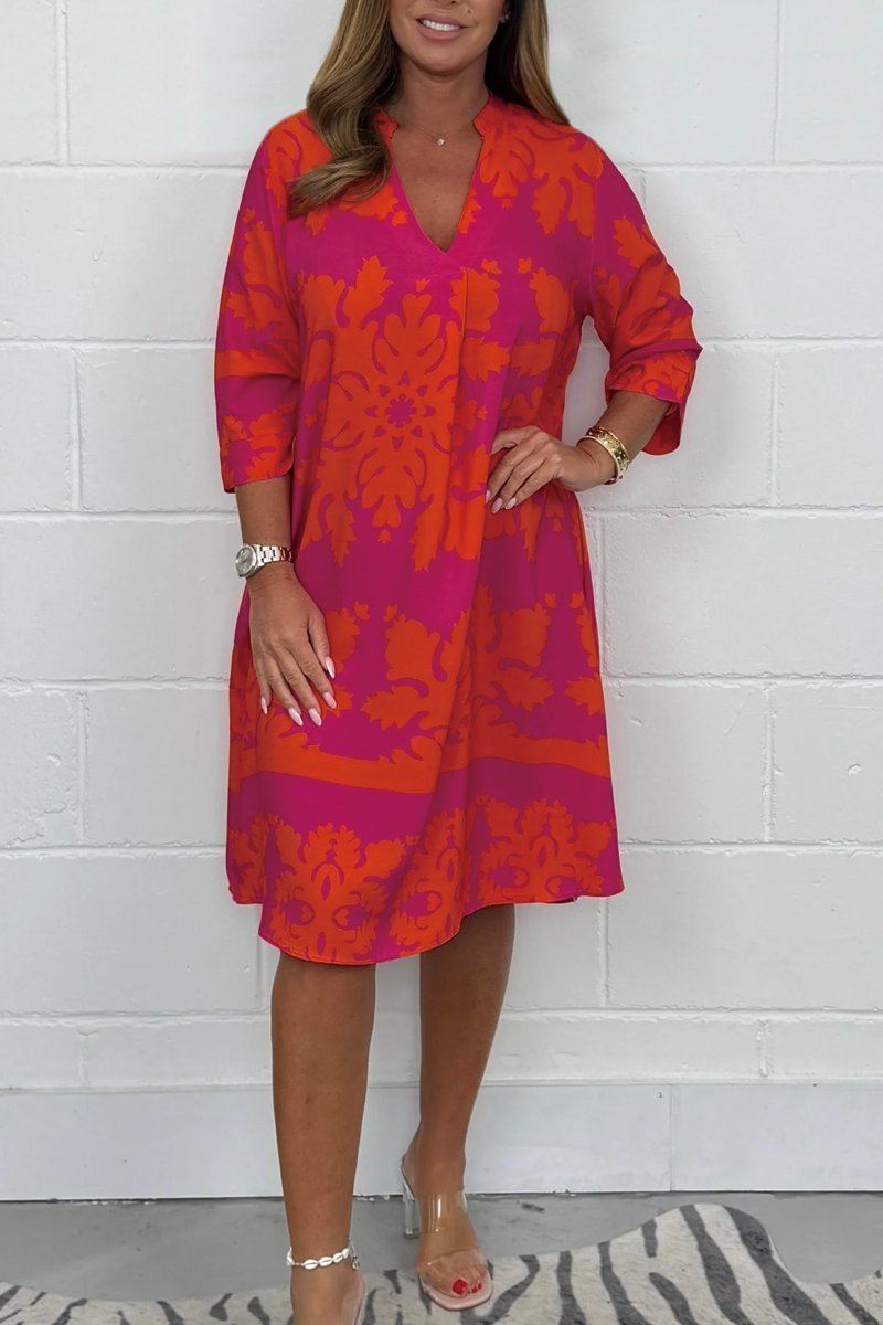 Vestido largo vaporoso con estampado romántico y escote en V – CELESTINA